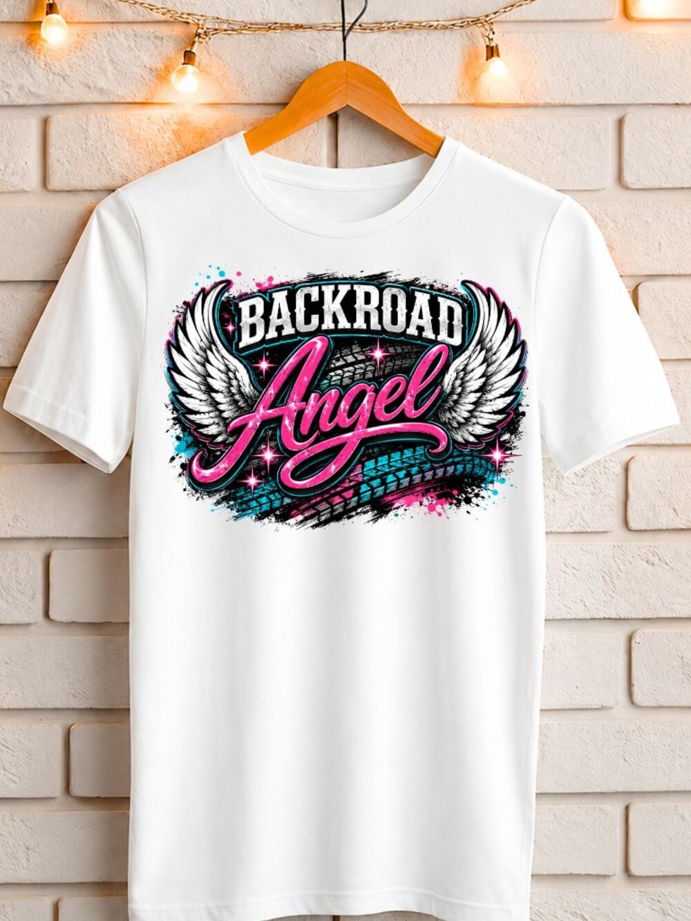 Graphic T Shirt Backroad Angel Trendy Short Sleeve Tee Womens Tops White